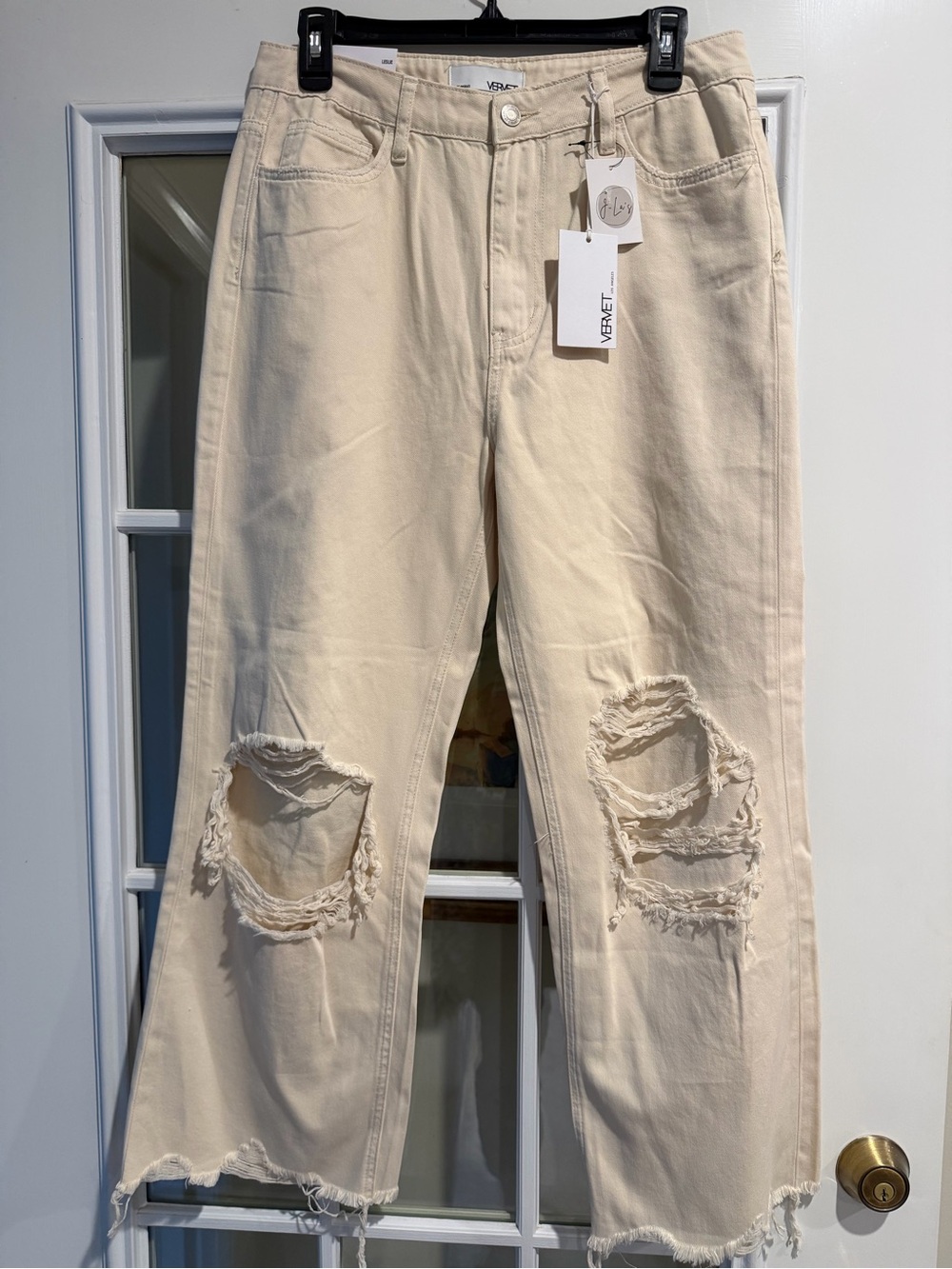 NEW Vervet Distressed Leslie cream color Jeans sz 29 Women's Wide-Leg boho rock